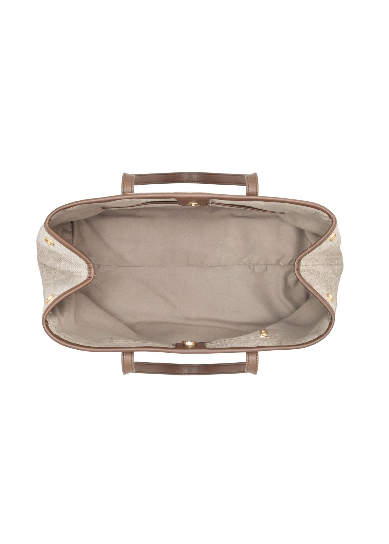 Beige herringbone shopper bag TOREC-1330-1P(Z26) - product view from above, on white background.
