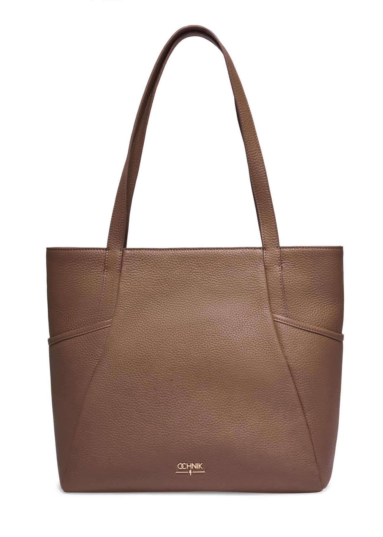 Leather shopper bag in cool beige color TORES-0980-1K(Z26) - front product view, on white background.