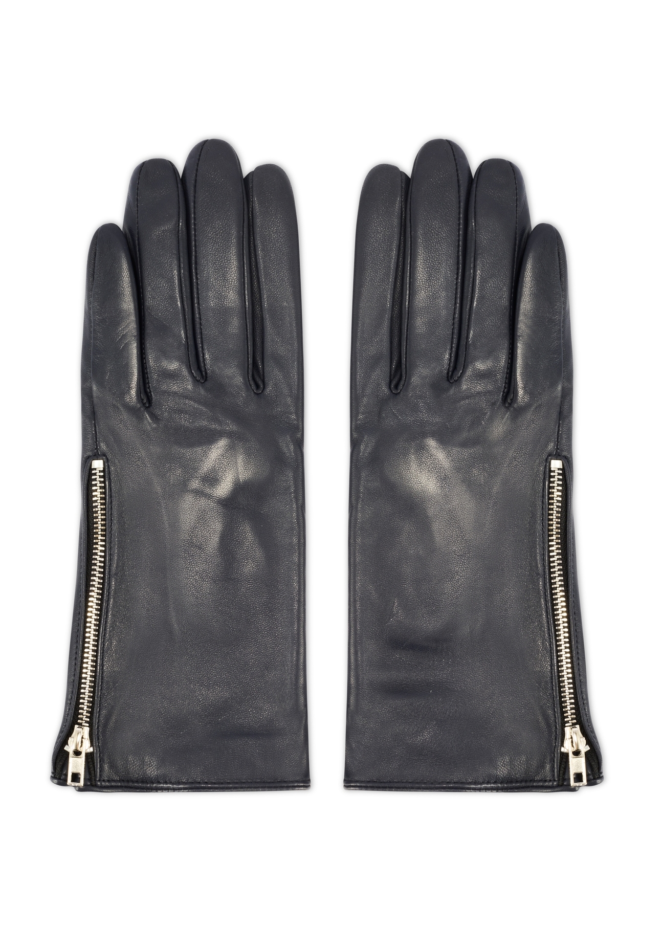 Women's leather gloves with zipper REKDS-0003A-69(Z25), product view from the front on a white background.