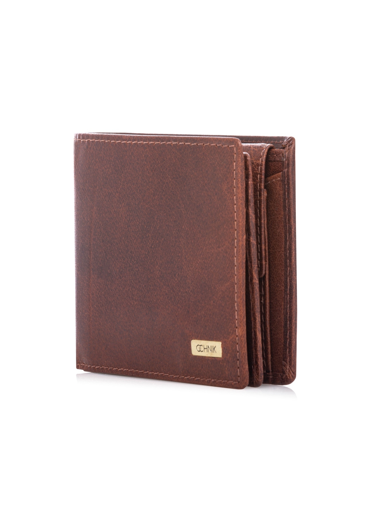 Men's leather wallet in cognac color PORMS-0693-1H(W26), diagonal product view on white background.