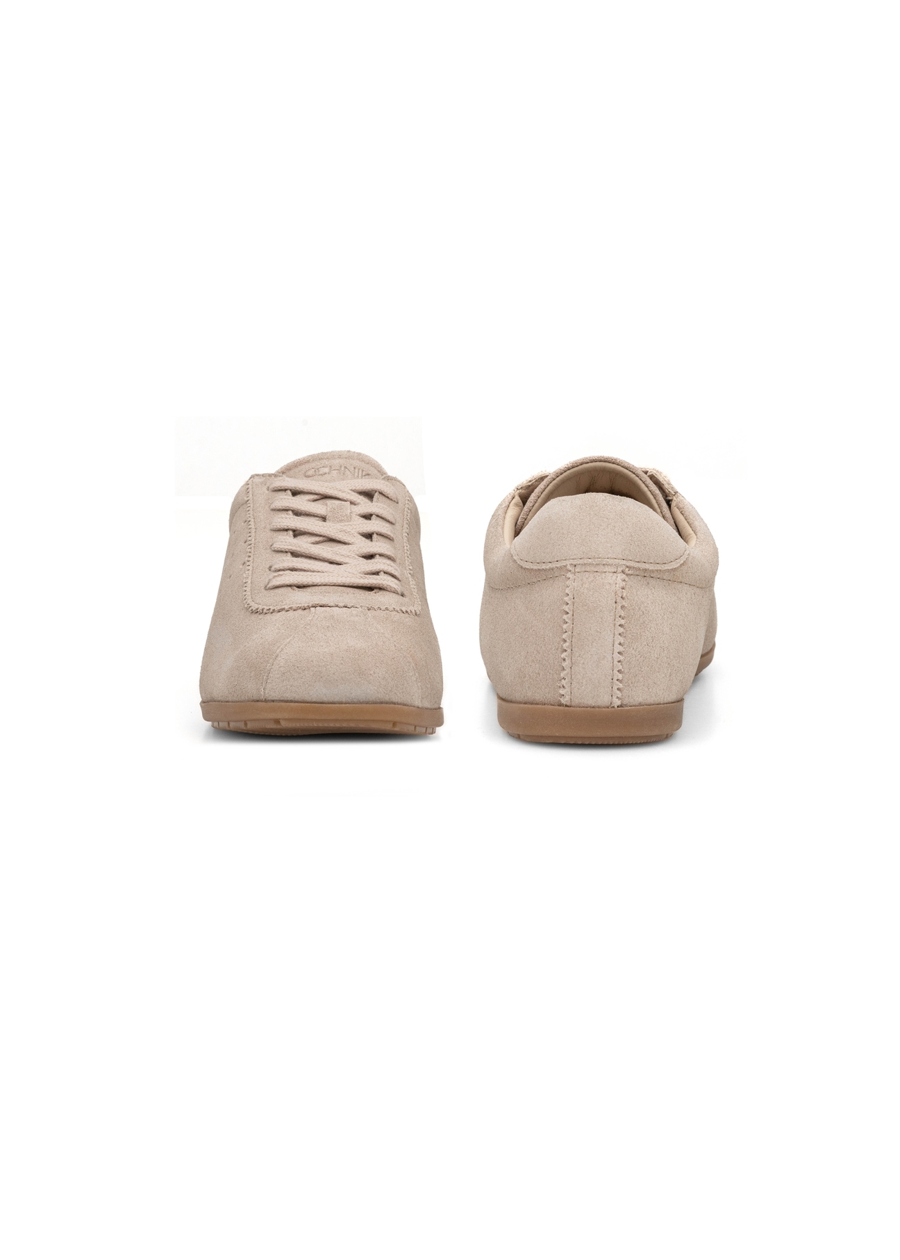 Beige suede women's shoes BUTYD-1261-1A(W26), front and back product view on white background.