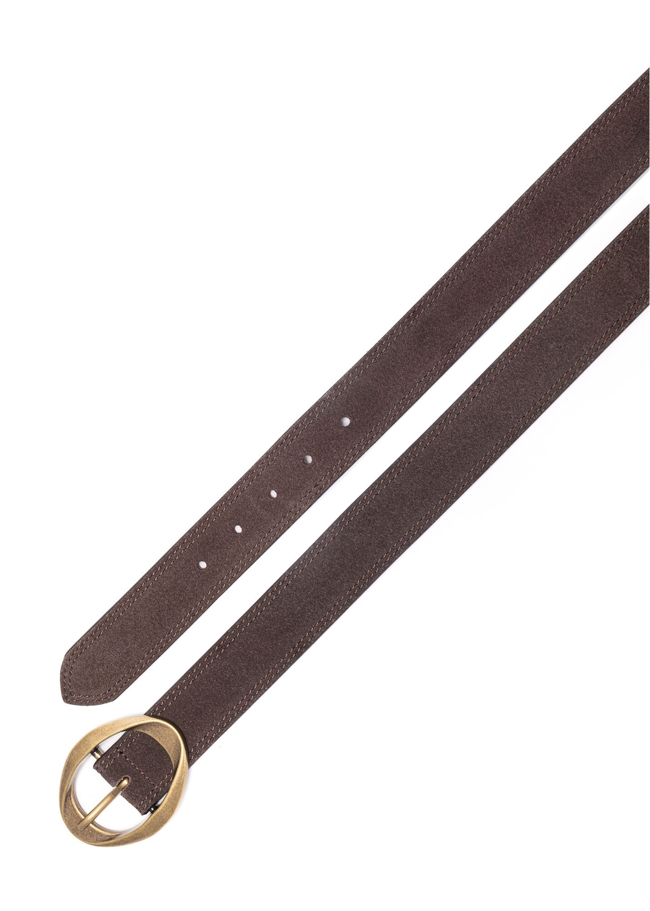Chocolate suede women's belt PASDS-0318-90(Z25), top product view on white background.