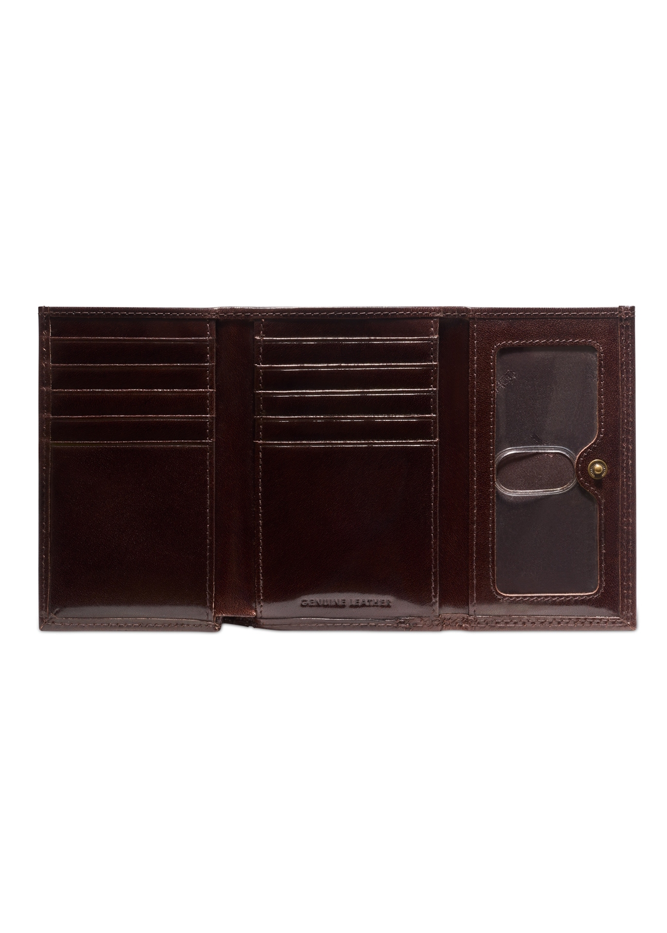 Brown leather women's wallet PL-189-1H(KS), product view inside on white background.