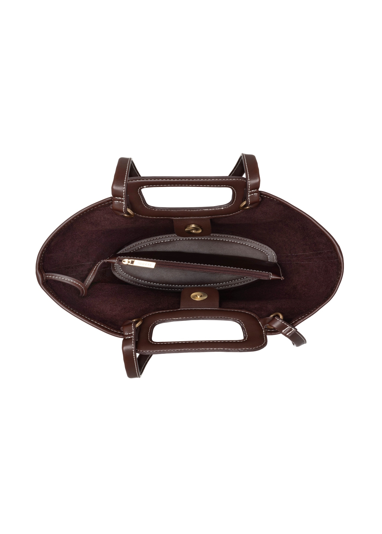 Dark brown women's handbag with stitching TOREC-1213-1H(W26), product view inside on white background.