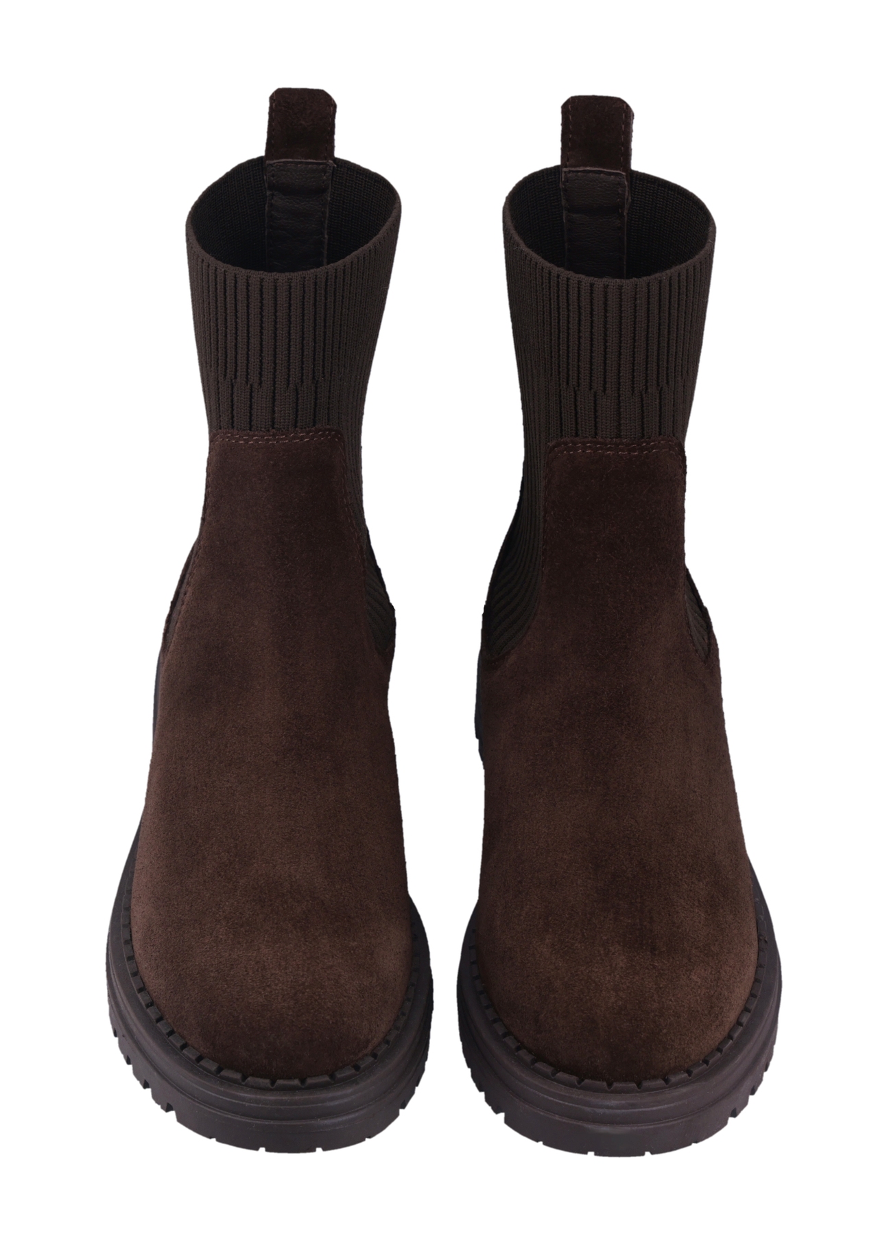 Women's brown suede Chelsea boots BUTYD-1194-1I(Z26), product view from the front on a white background.