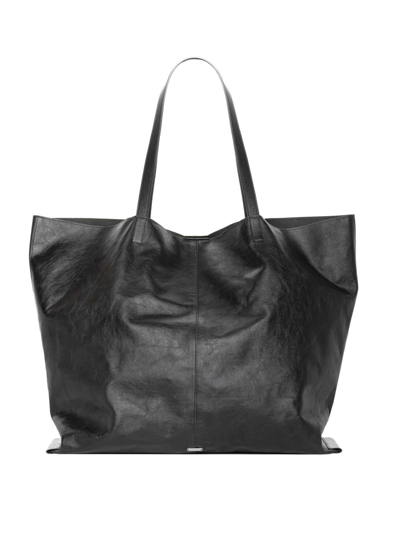 Black large leather shopper bag TORES-1354-99(Z26), front product view on white background.