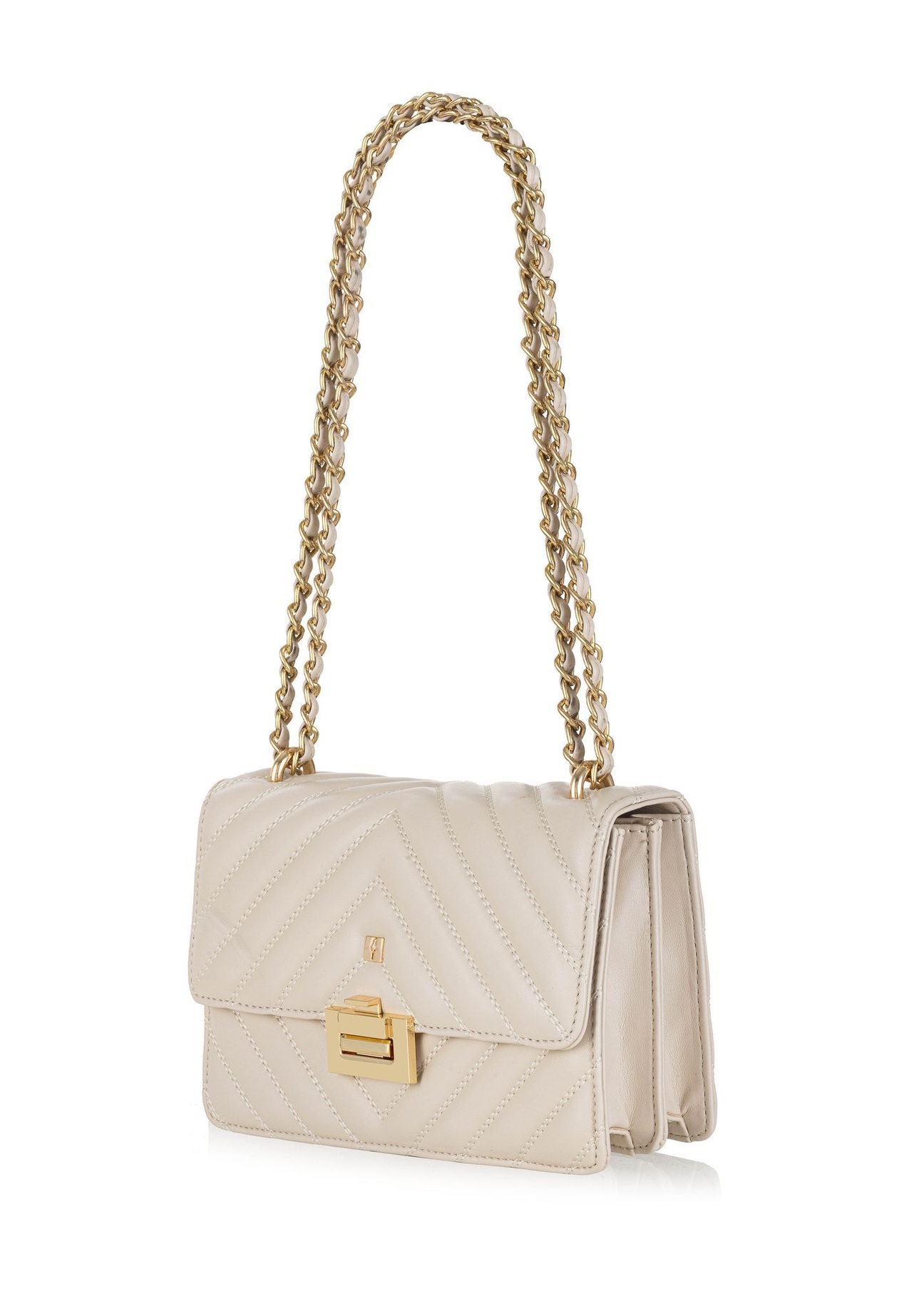 Cream quilted women's handbag TOREC-0528D-12(Z25), diagonal view of the product on a white background.