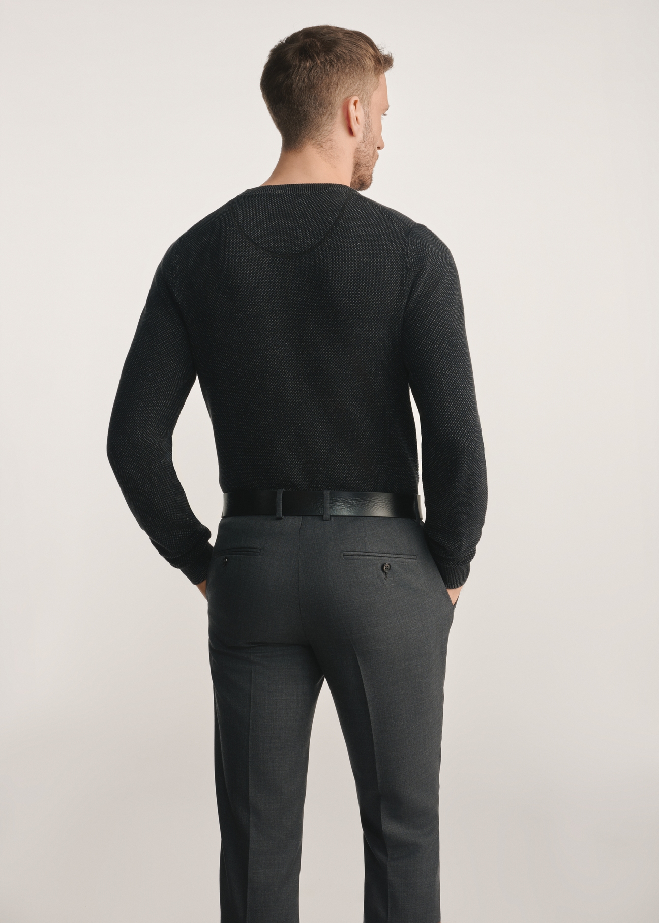 Men's sweater in black SWEMT-0181-99(Z25), product view from the back on the model. Half of the silhouette visible.