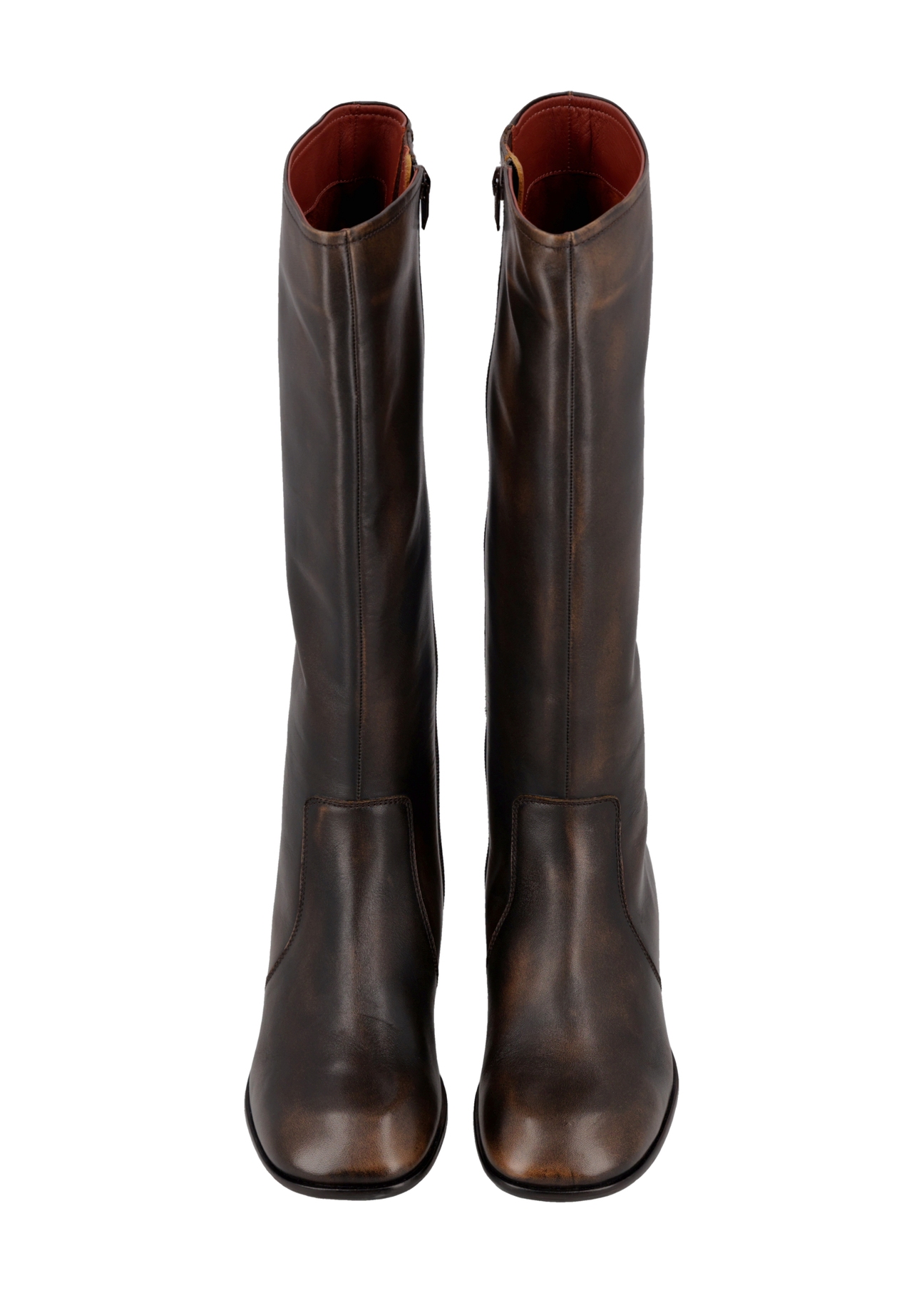 Brown leather women's boots BUTYD-1358-1L(Z26), front product view on white background.
