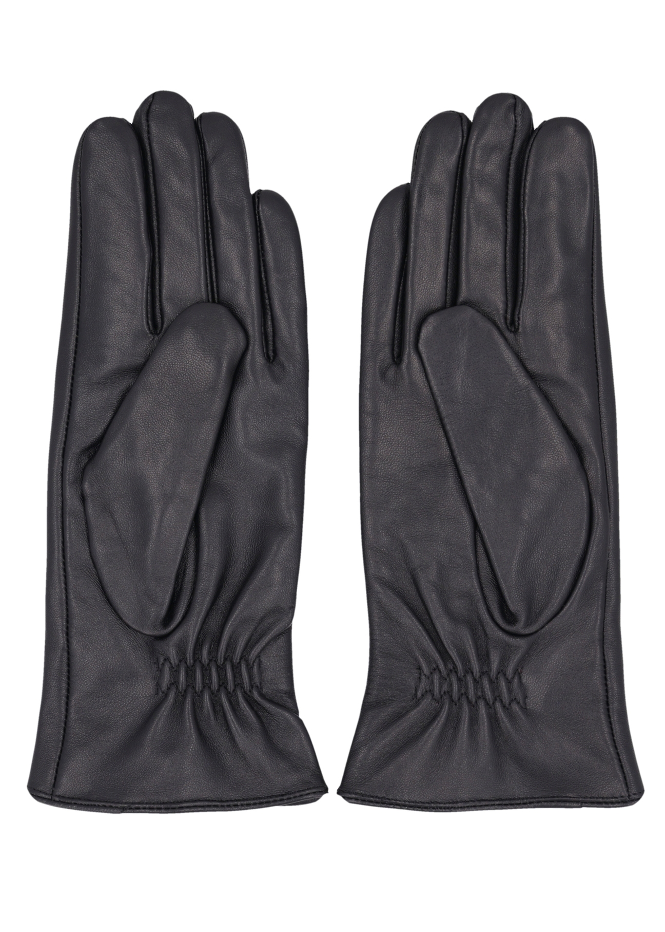 Black women's leather gloves REKDS-0106-99(Z26) - product view from above, on a white background.
