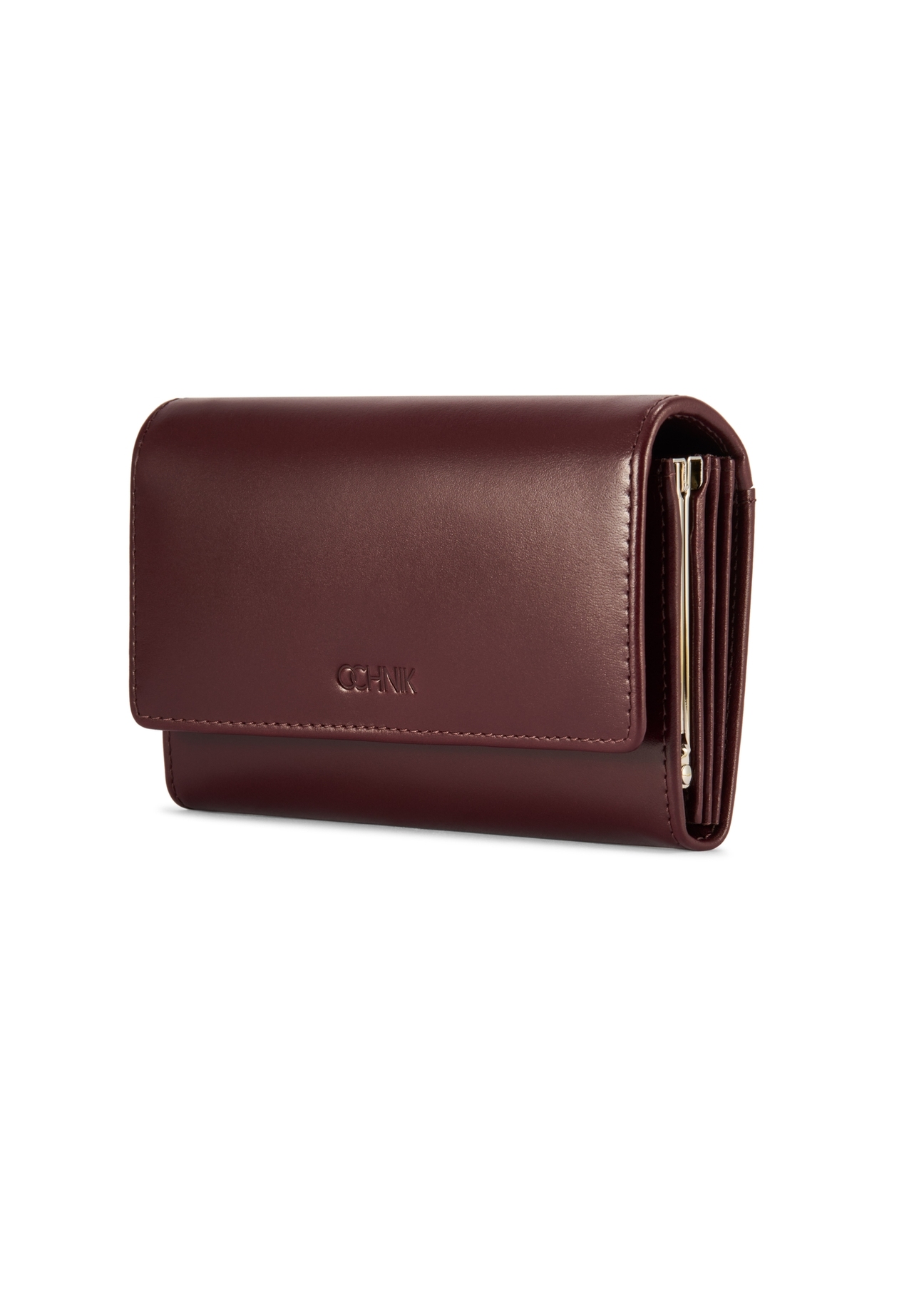 Burgundy large leather women's wallet PORES-0974-49(Z25), diagonal product view on white background.