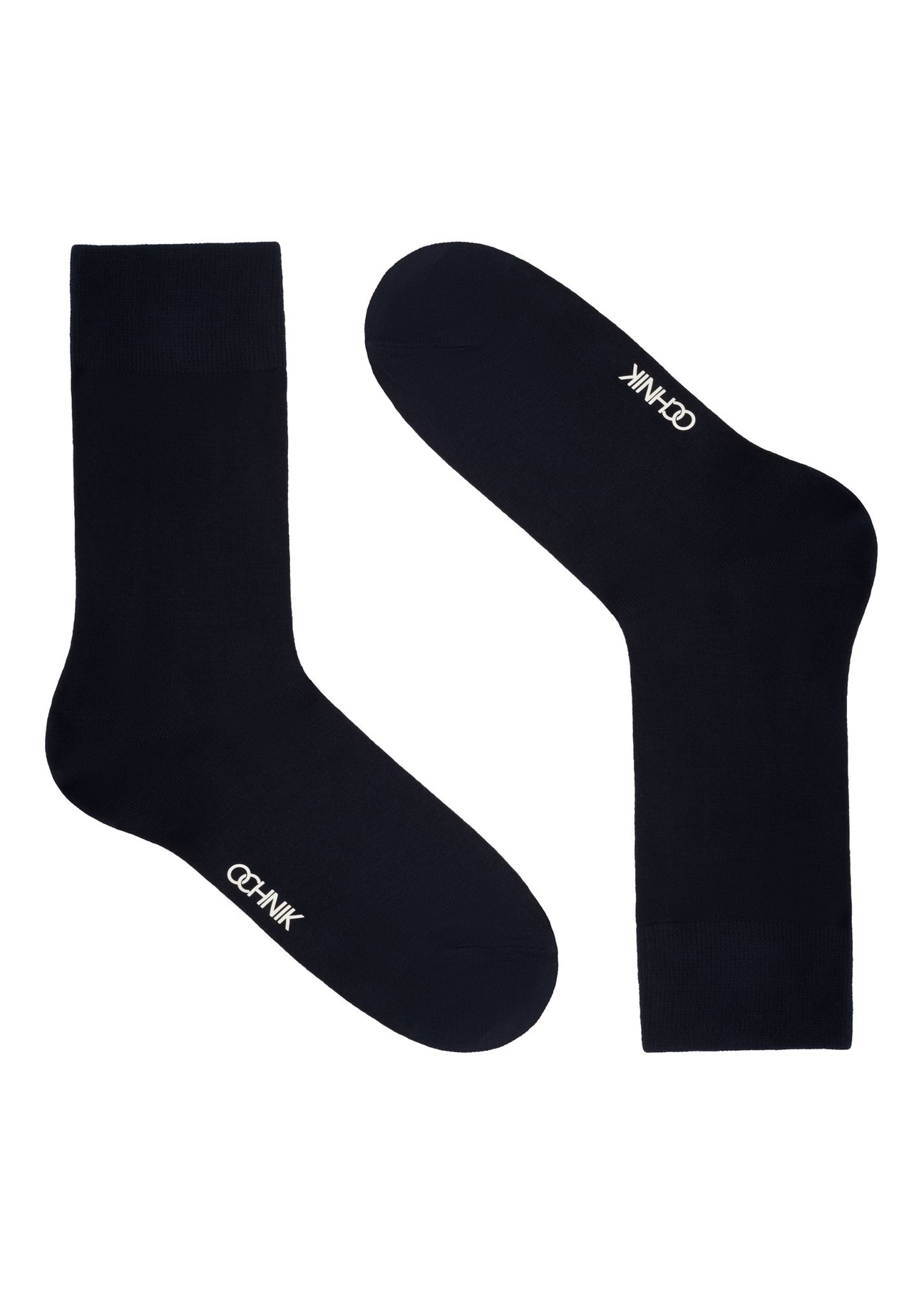 Men's long navy blue socks SKAMT-0019A-7D(Z26), side product view on white background.