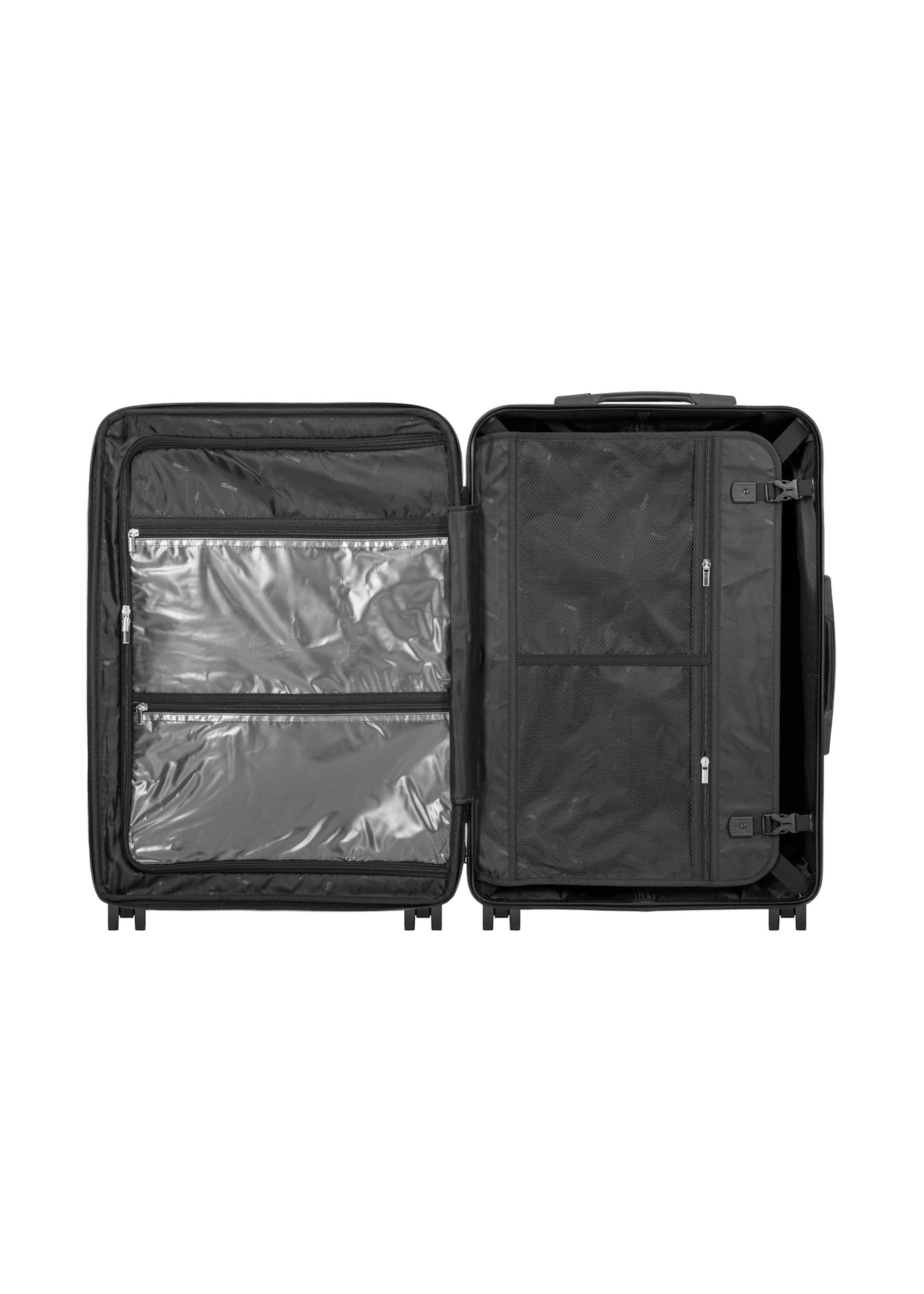 Set of hard suitcases on wheels 19"/24"/28" WALAB-0073-2X(W26), product view inside on white background.