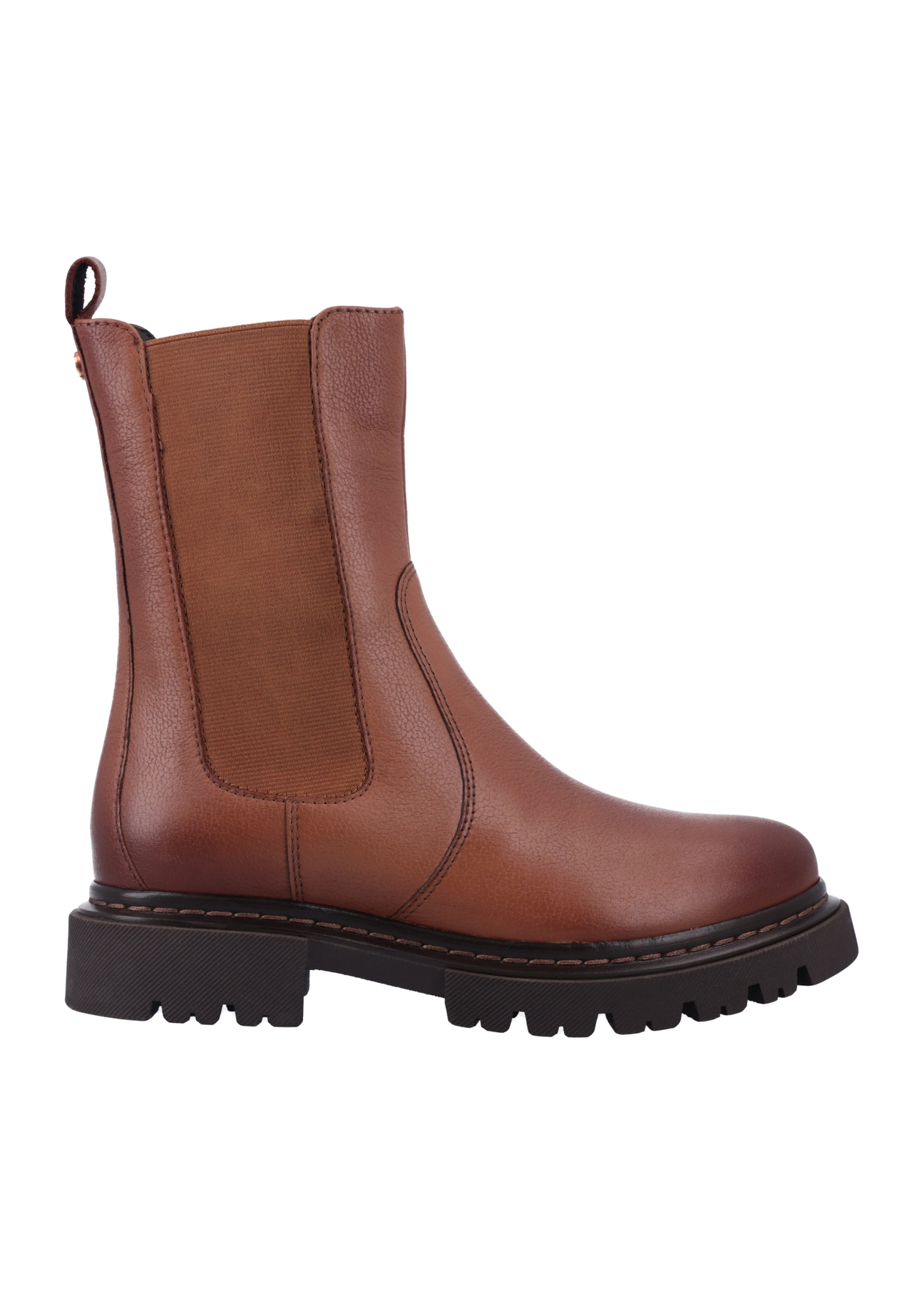 Women's cognac leather Chelsea boots BUTYD-1092-1F(Z26), side product view on white background.