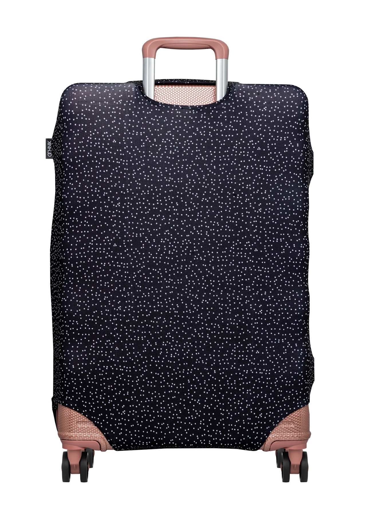 Large suitcase cover with polka dots AW-013-0007-9P-L(W26), product view from the back on the suitcase.