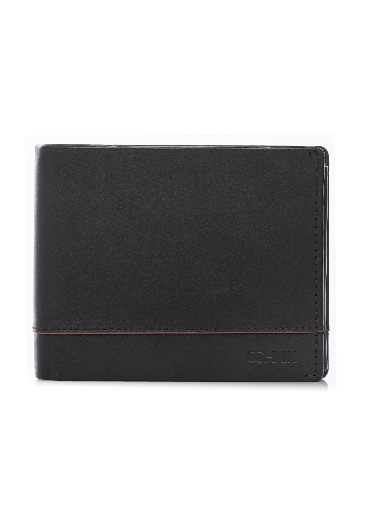 Black medium leather men's wallet PORMS-0697-9J(W26), front product view on white background.