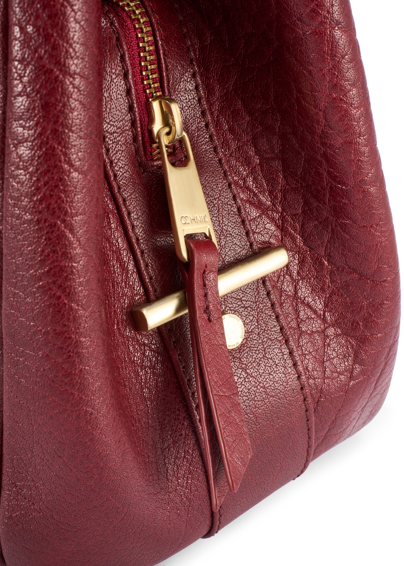 Dark red leather women's shopper bag TORES-0636D-4C(W26) - close-up detail, on white background.