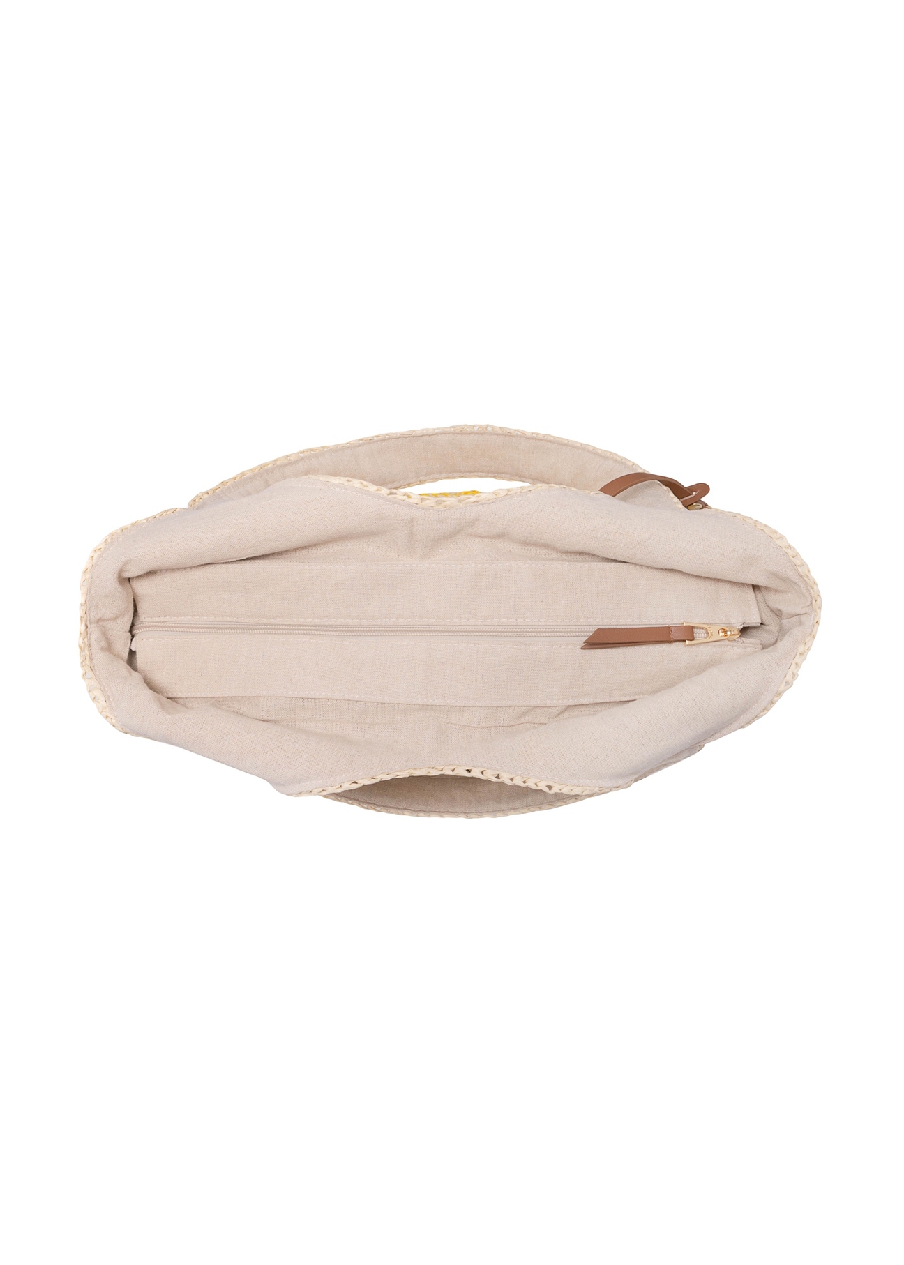 Non-stiffened imitation straw shopper bag TOREC-0942A-25(W25), product view inside on white background.