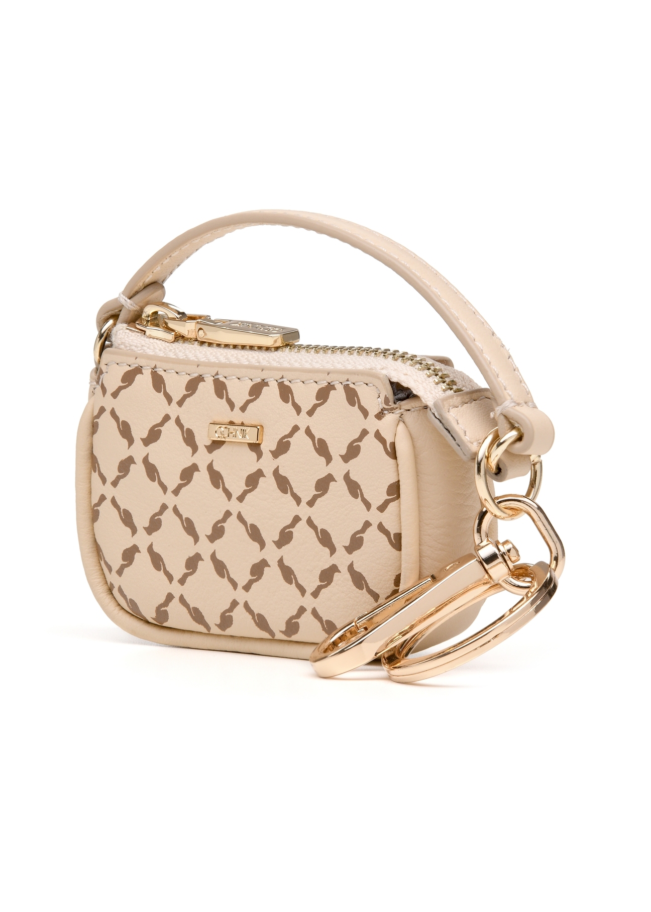 Leather bag-shaped keychain BRELOK-0213-12(Z25), diagonal product view on a white background.