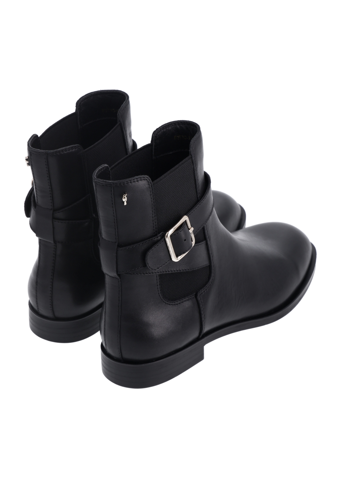 Black leather women's ankle boots BUTYD-1312-99(Z26), product view from the back on a white background.