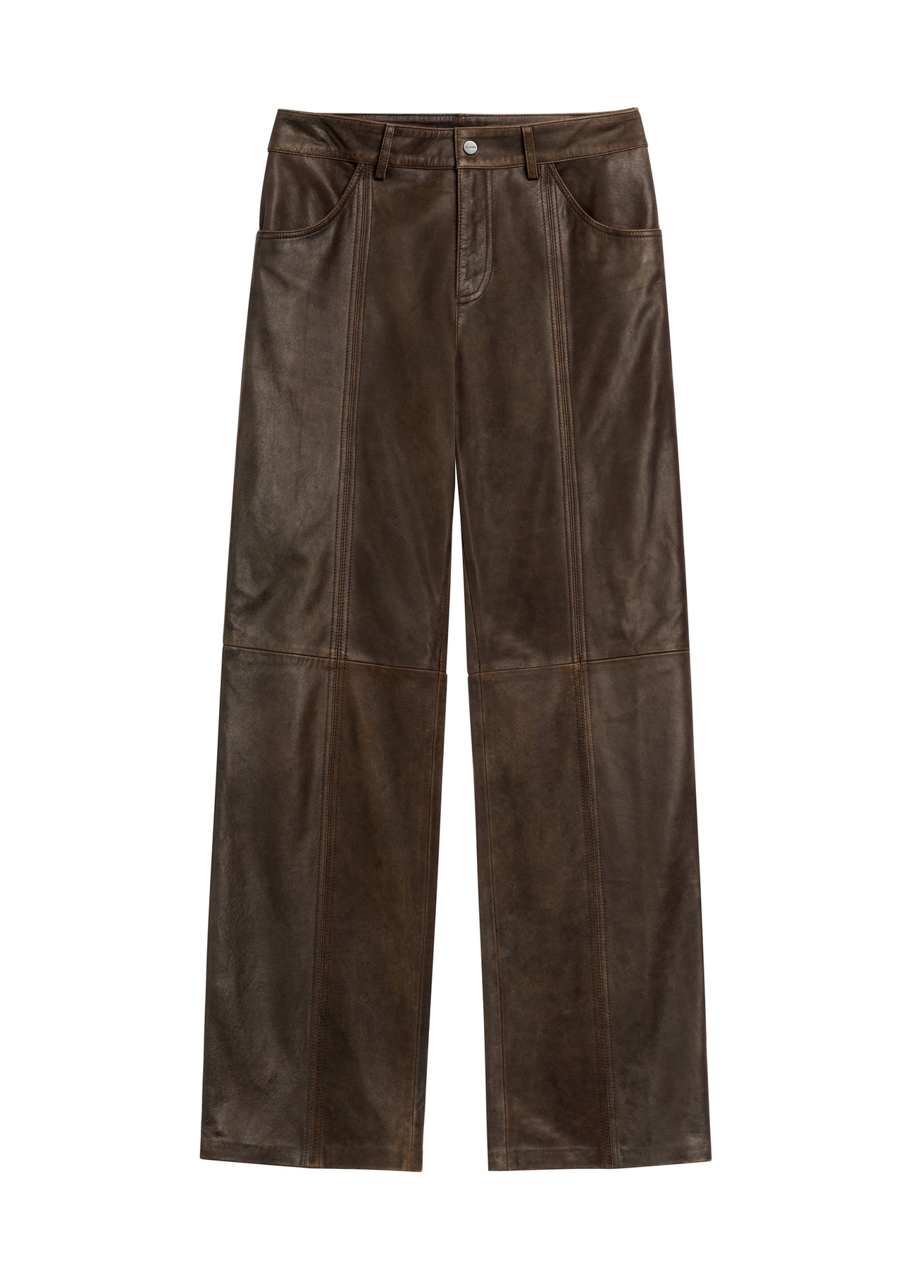 Dark brown women's leather pants SPODS-0051-1I(Z26)