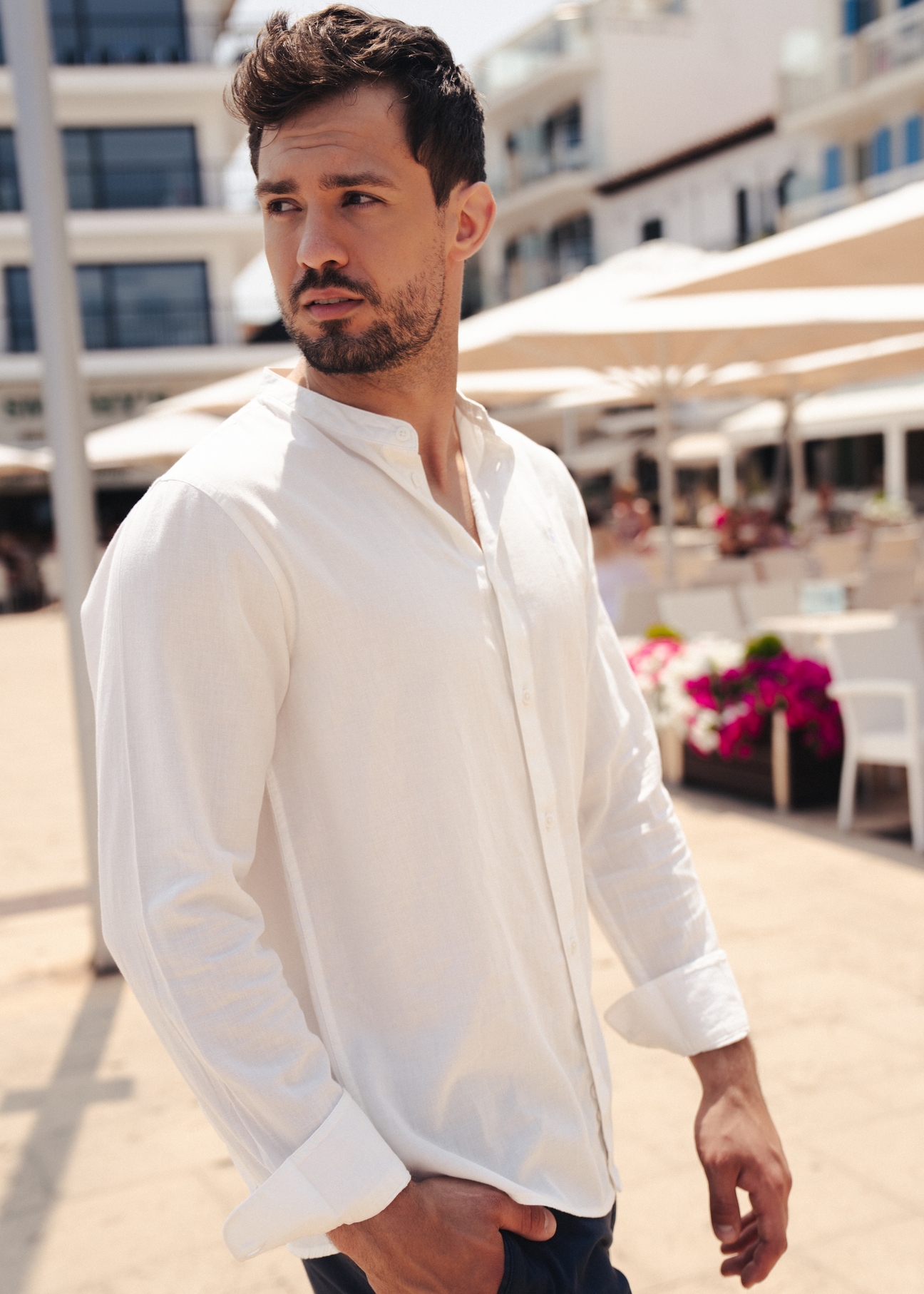 White linen men's shirt KOSMT-0337-12(W25)