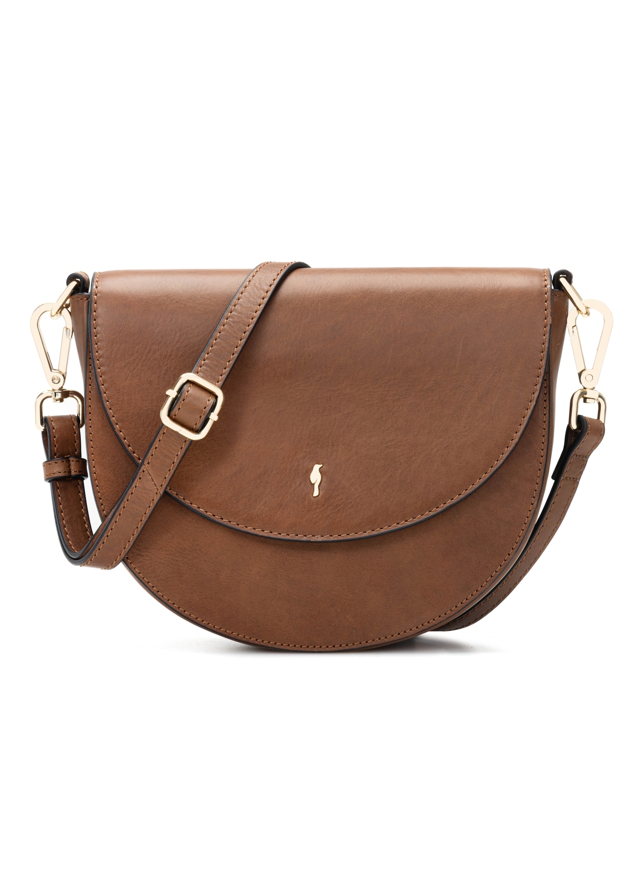 Brown leather women's messenger bag TORES-1246-1F(W26), front product view on white background.