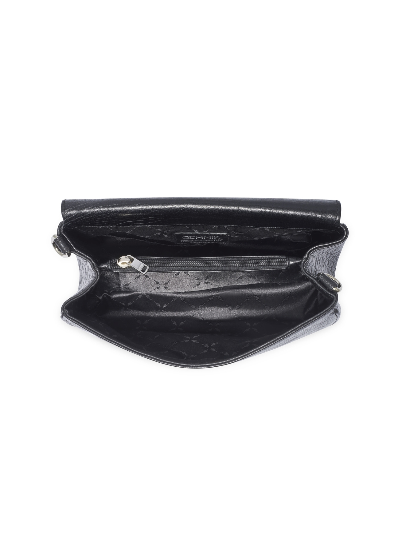 Classic black leather women's handbag TORES-1371-99(Z26), product view inside on white background.