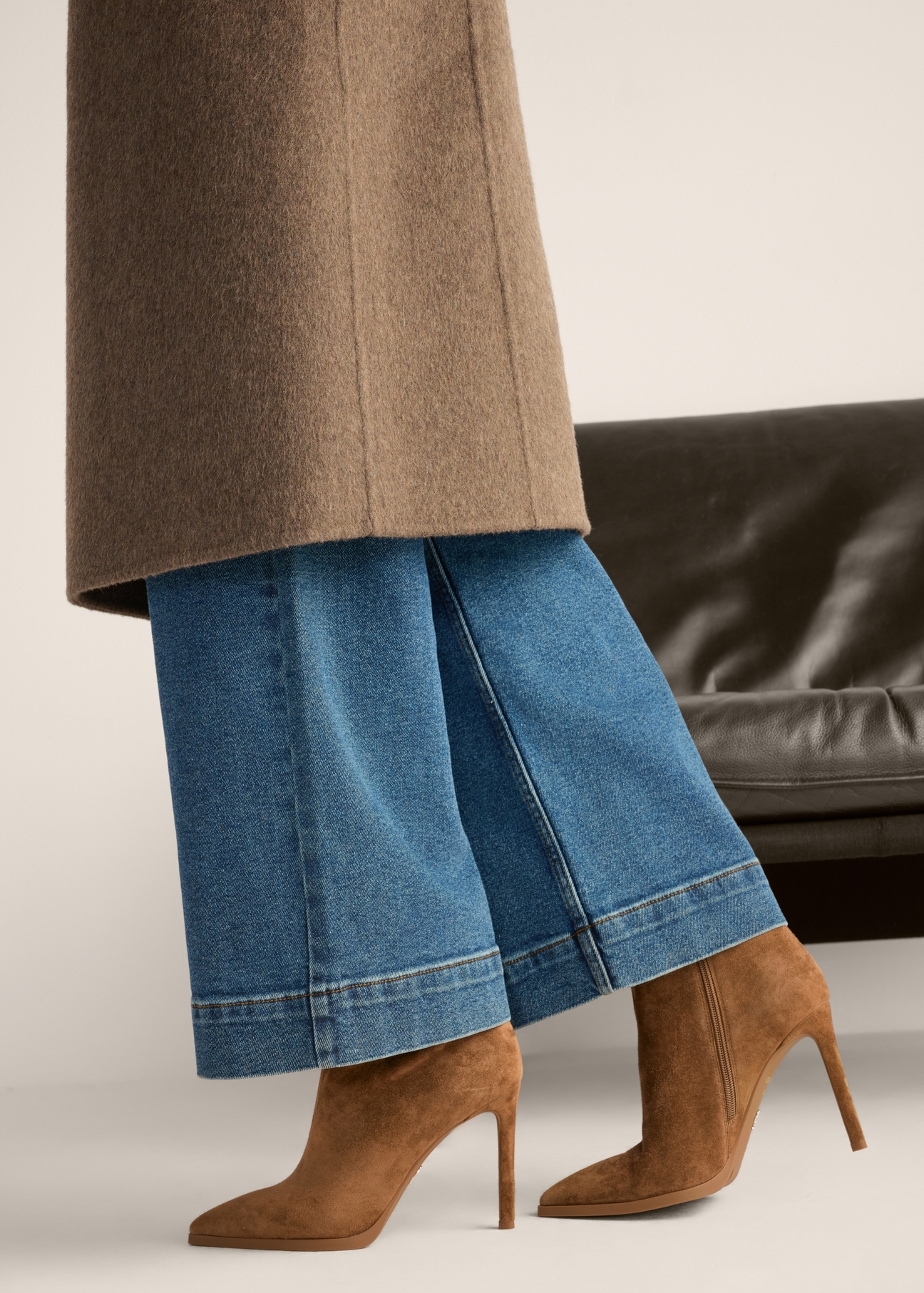 Cognac suede ankle boots with high heel BUTYD-1207-1F(Z26)