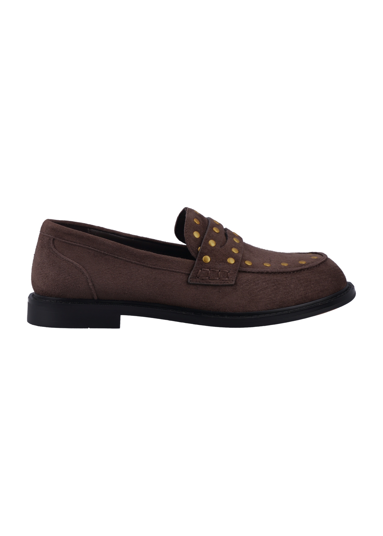 Dark brown suede women's moccasins BUTYD-1329-1I(Z26), side product view on white background.