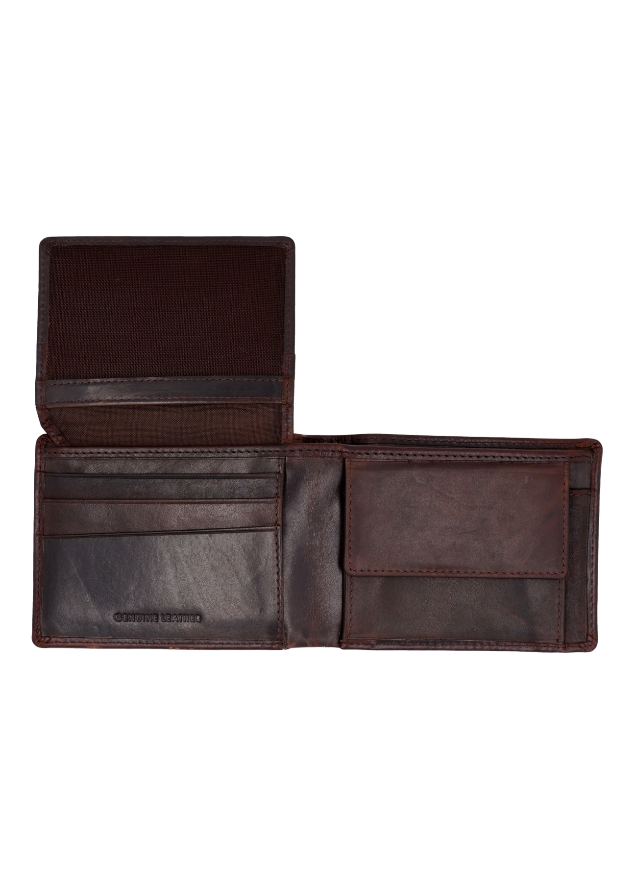 Brown leather men's wallet PORMS-0727-1I(Z26), interior view on a white background.