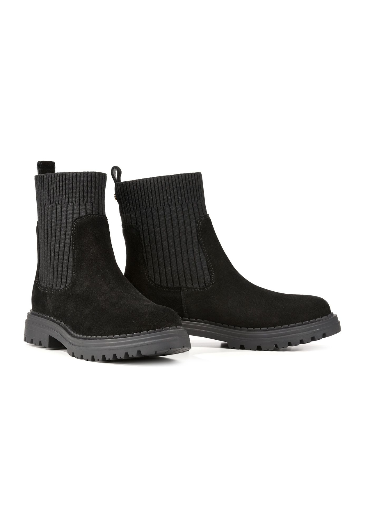 Women's black suede Chelsea boots BUTYD-1194-99(Z25), diagonal product view on a white background.
