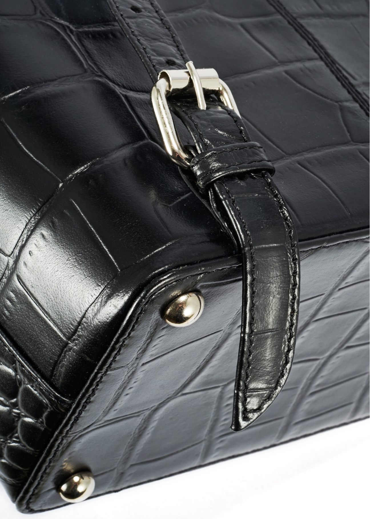 Black croco women's leather backpack TORES-1131-99(Z25), detail view of the product on white background.