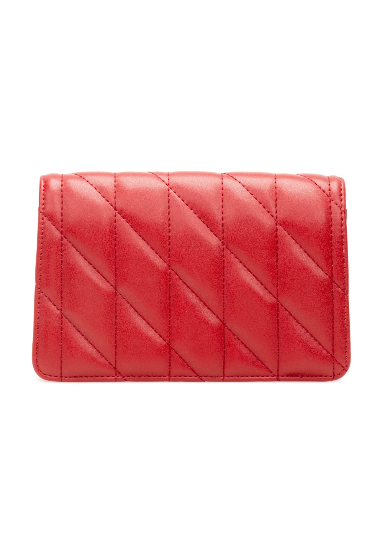 Small quilted women's handbag in red color TOREC-1150-4B(W26), product view from the back on a white background.