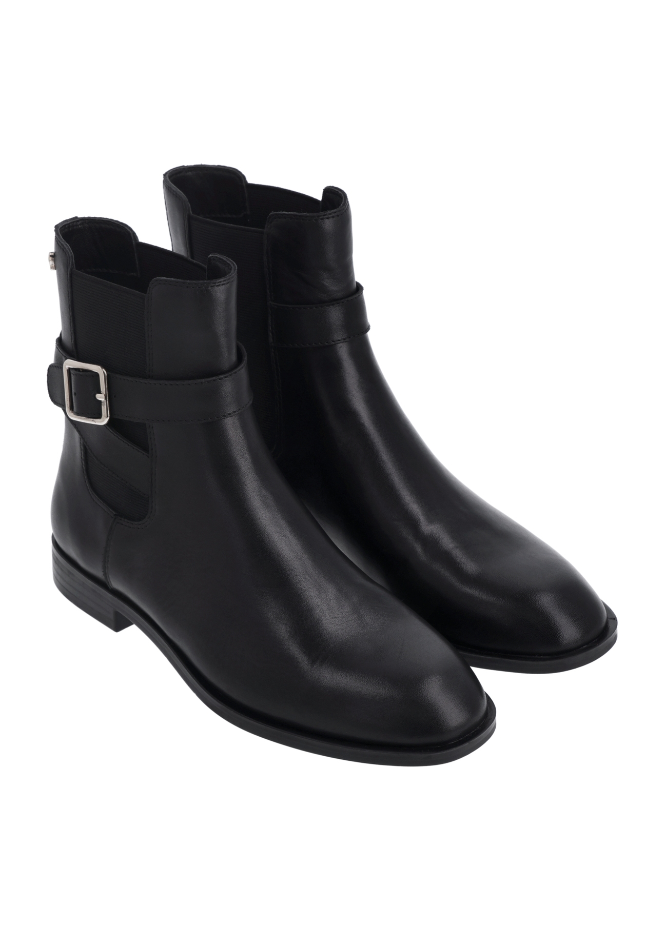 Black leather women's ankle boots BUTYD-1312-99(Z26), diagonal product view on a white background.