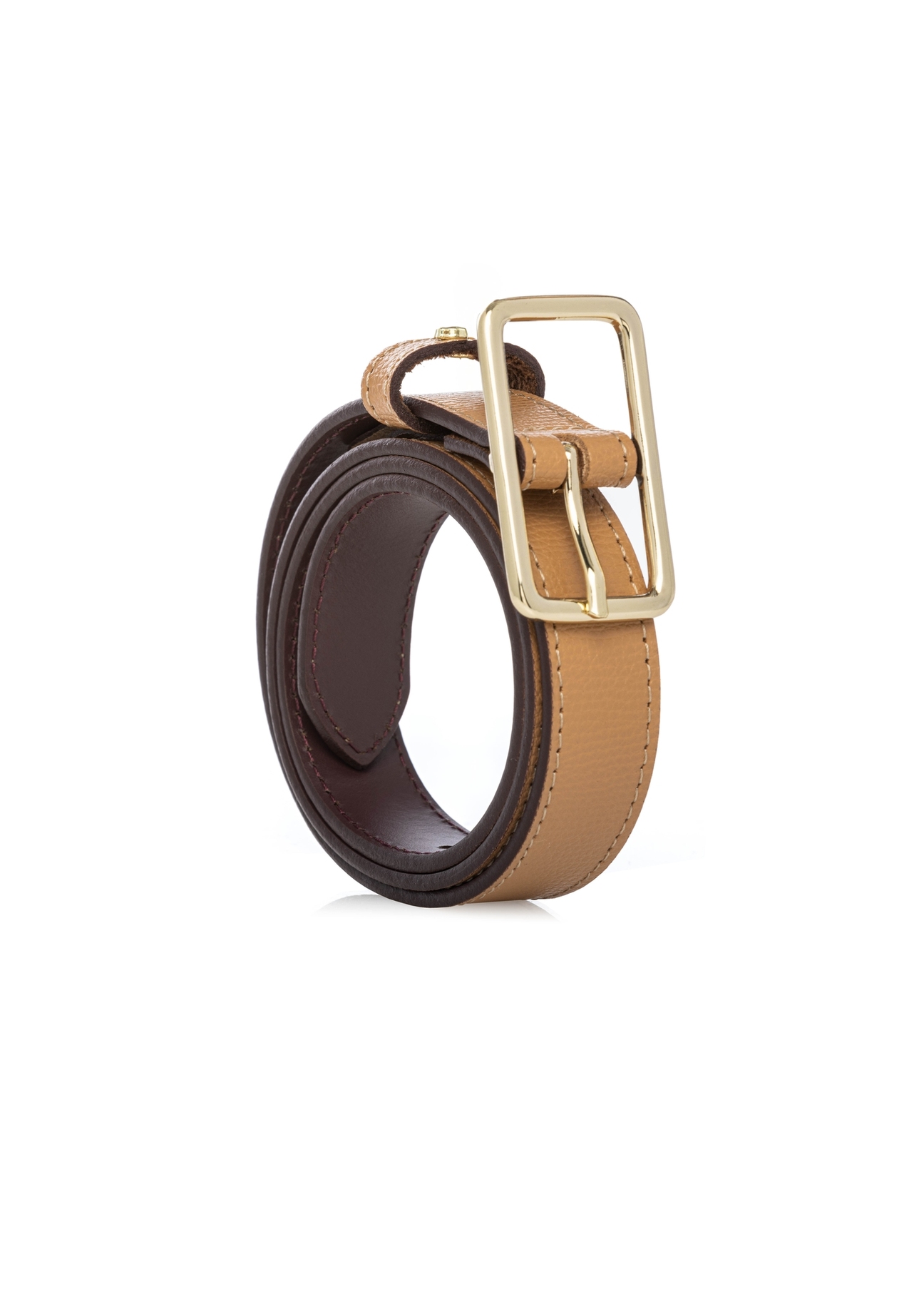 Beige women's leather belt PASDS-0307-1C(W26) - front product view, on a white background.