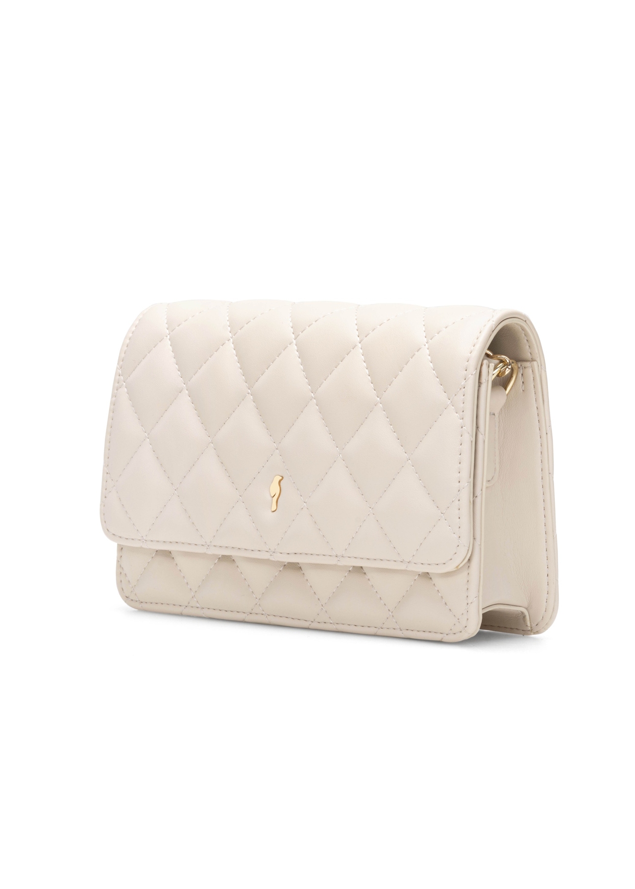 Cream small quilted women's handbag TOREC-1033-0B(W26), diagonal product view on white background.