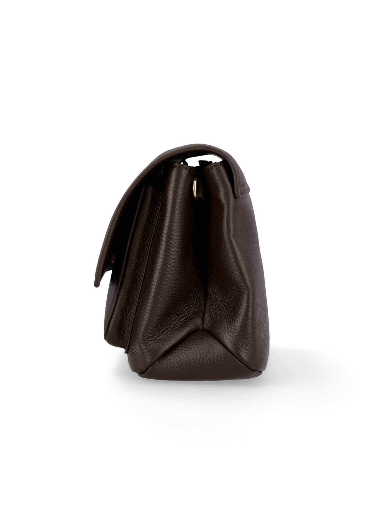 Dark brown leather women's shoulder bag TORES-1347-1I(Z26), product view from the side on a white background.