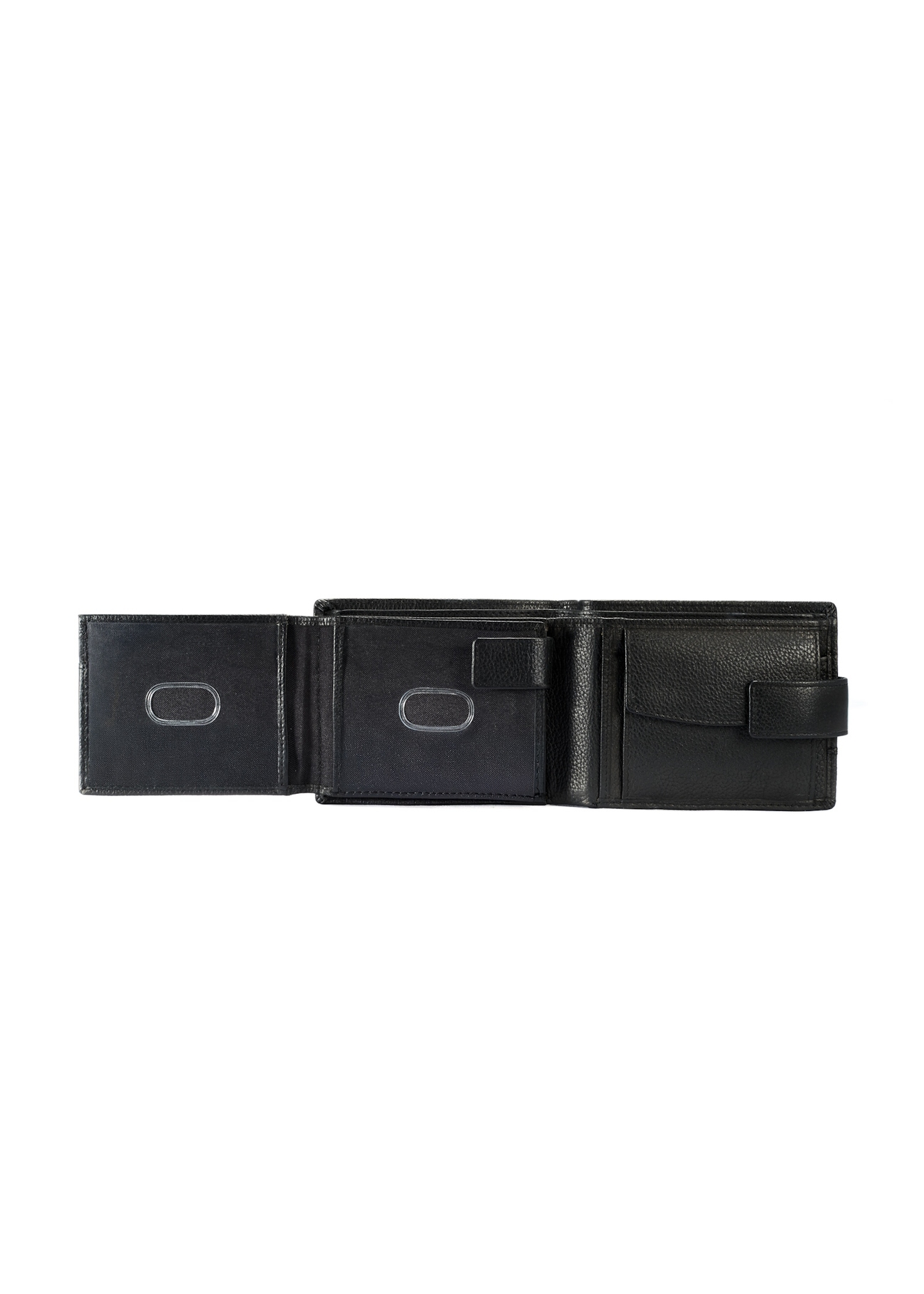 Black men's leather wallet PORMS-0011B-99(W25), interior view of the product on a white background.