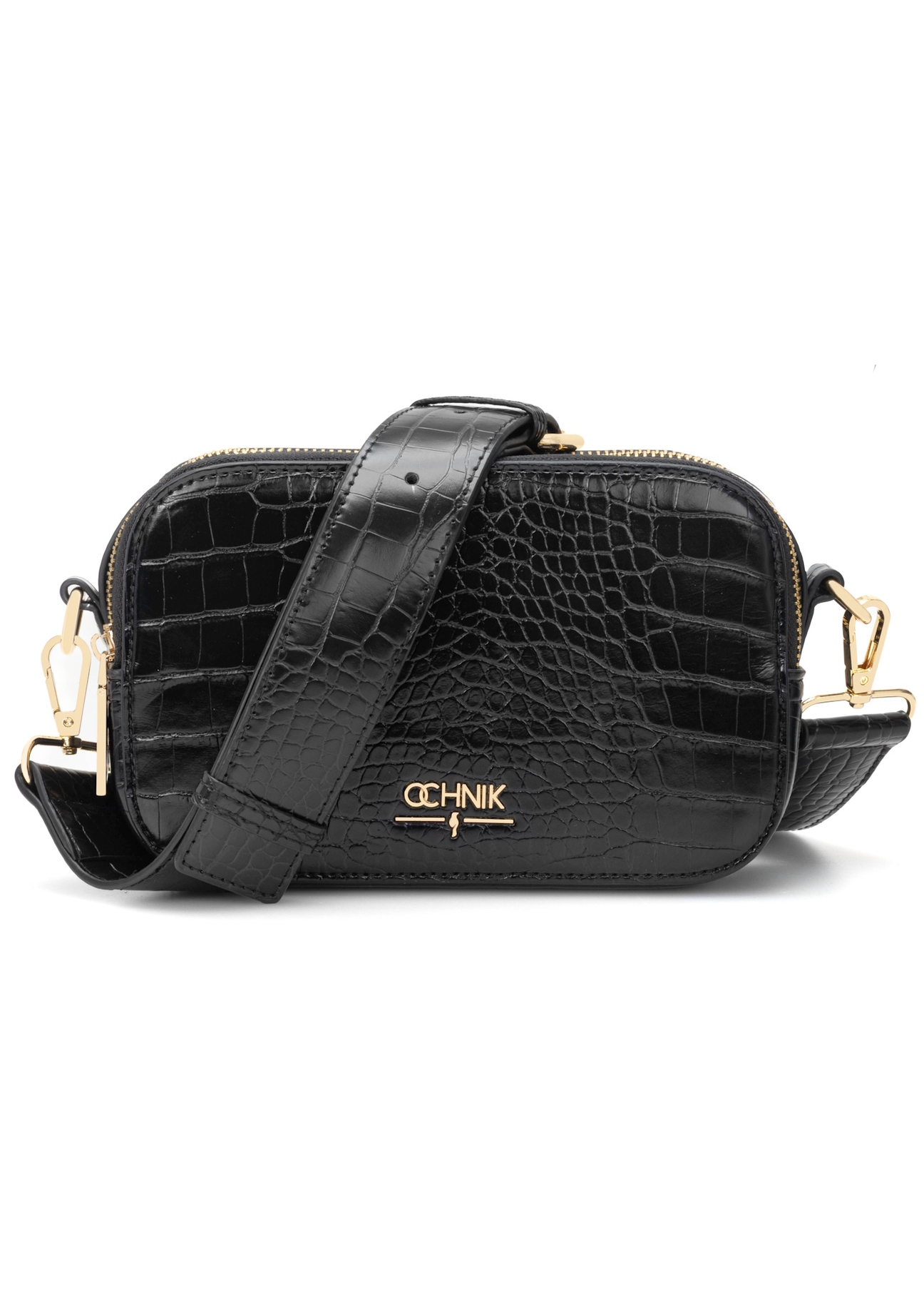 Black small women's croco handbag TOREC-1172-9G(W26), front product view on white background.