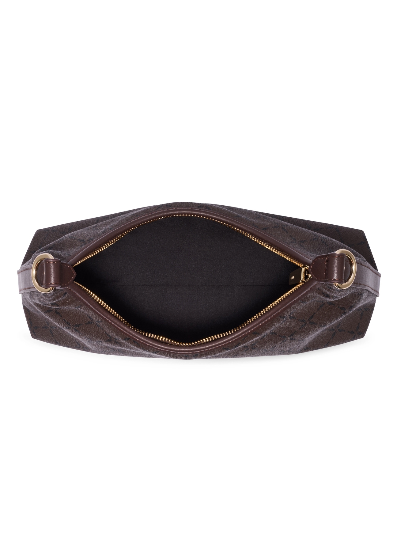 Brown women's handbag with monogram TOREC-1301-1P(Z26), product view inside on white background.