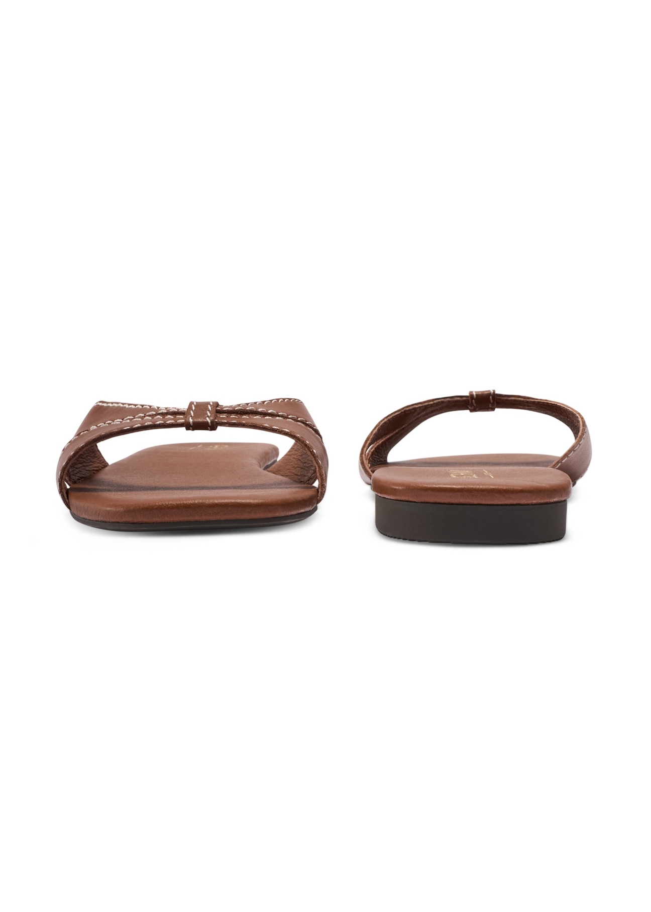 Camel leather women's flip-flops BUTYD-1227-1D(W26), front and back product view on white background.