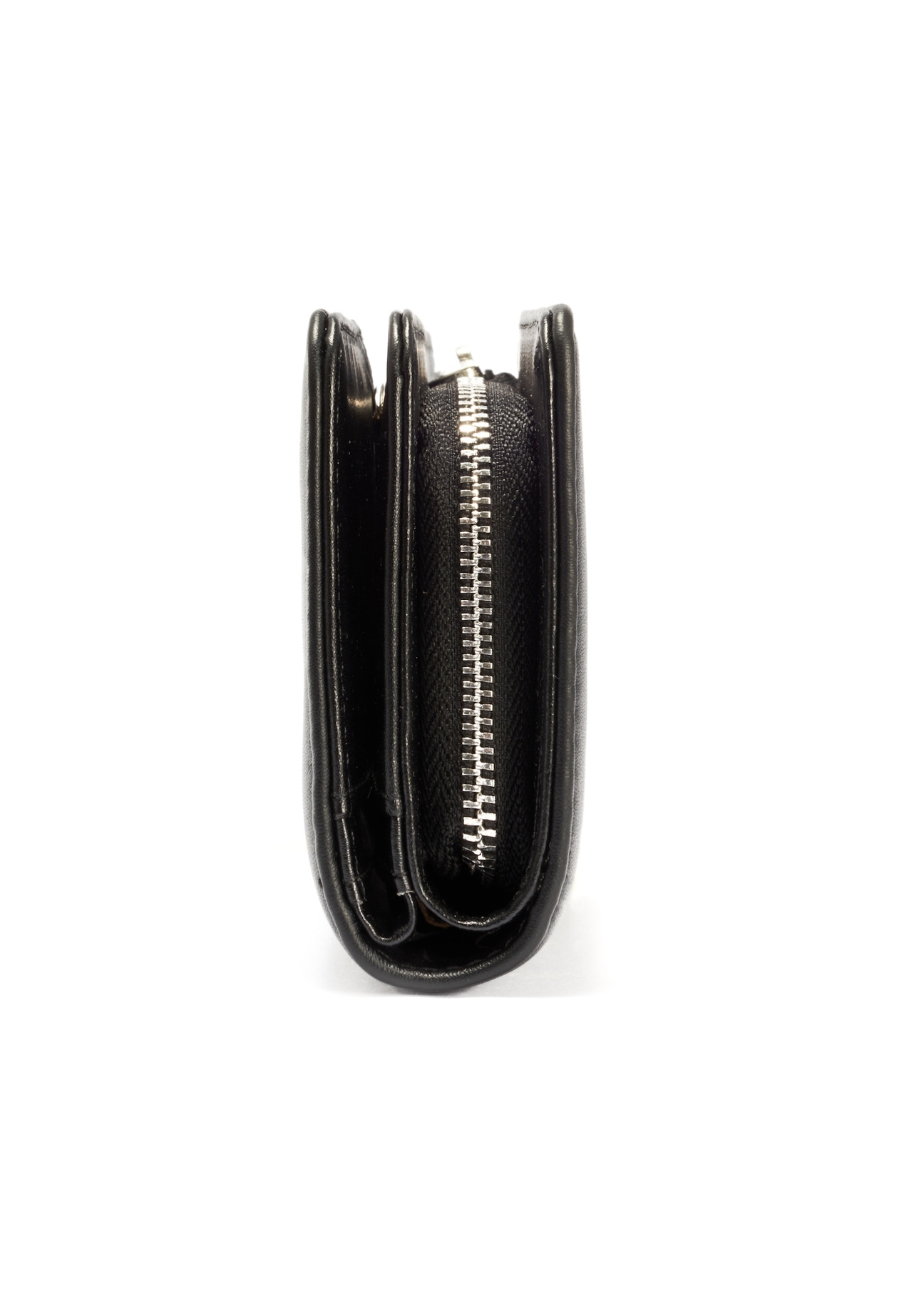 Black women's wallet with logo POREC-0401-99(W25), side view of the product on a white background.