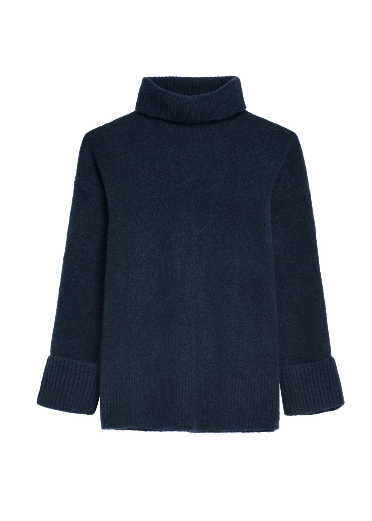 Navy blue women's turtleneck SWEDT-0249-68(Z25), front product view on white background.