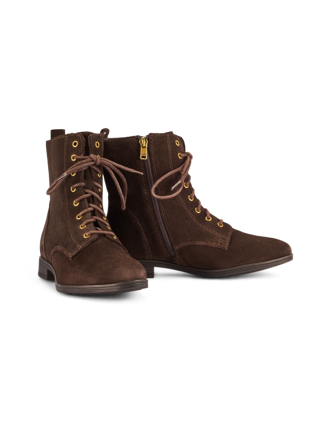 Women's brown suede ankle boots BUTYD-1008-1I(Z26), diagonal product view on a white background.