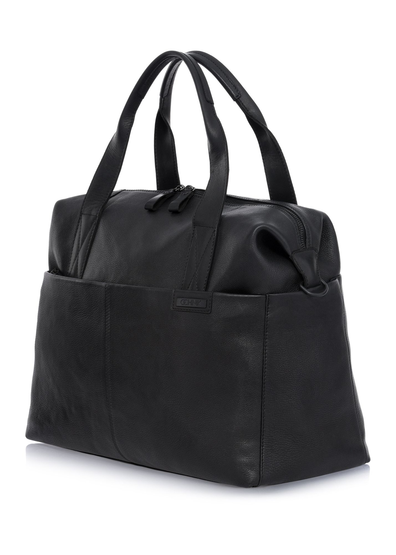 Men's black leather travel bag TORMS-0421A-99(Z25) - diagonal product view on white background.