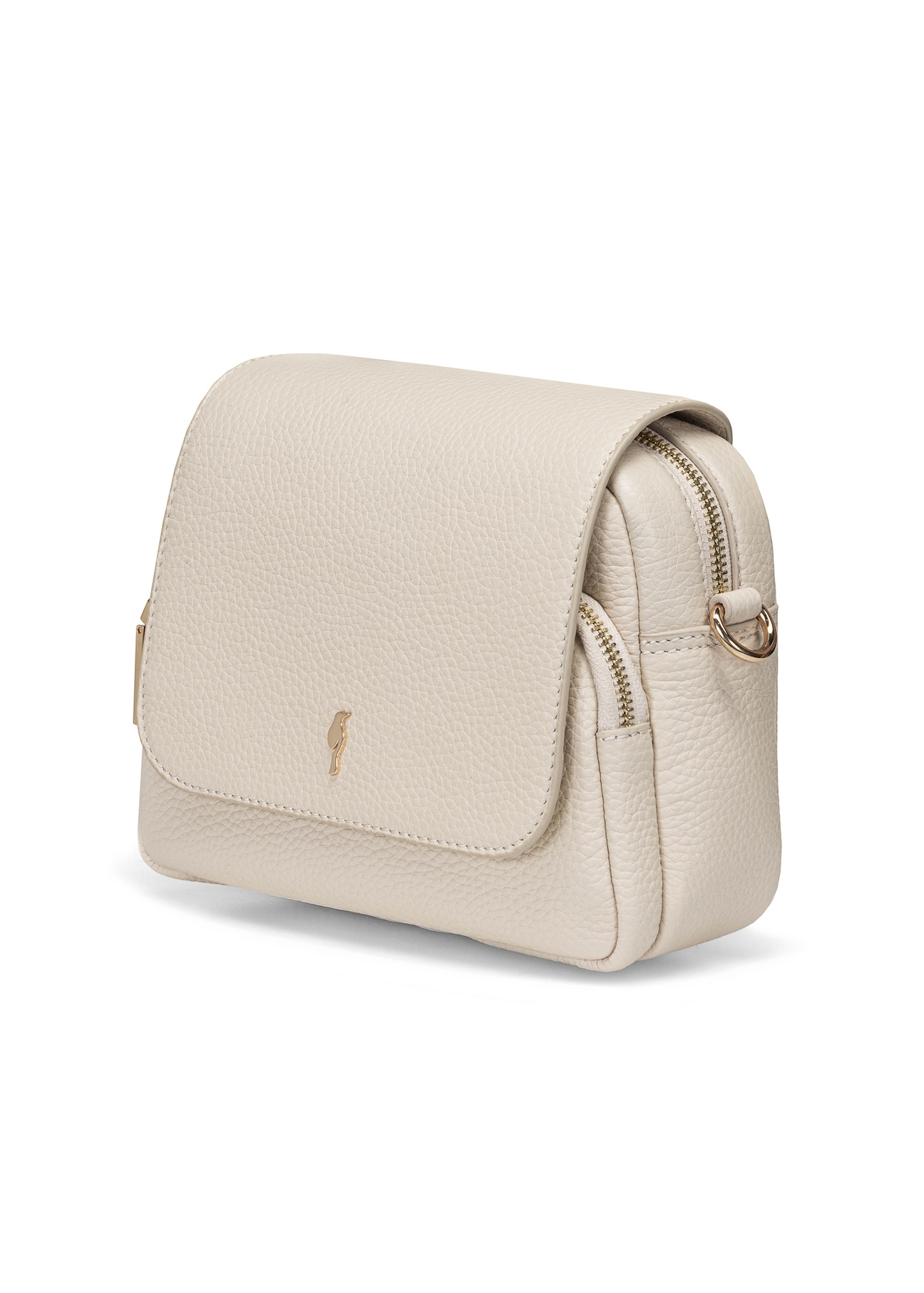 Cream leather women's messenger bag TORES-0958C-12(W25) – diagonal view of the bag on a white background.