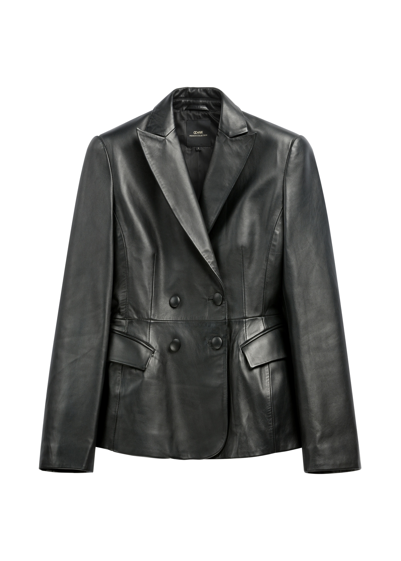 Women's black leather jacket KURDS-0600-99(W26), front product view on white background.