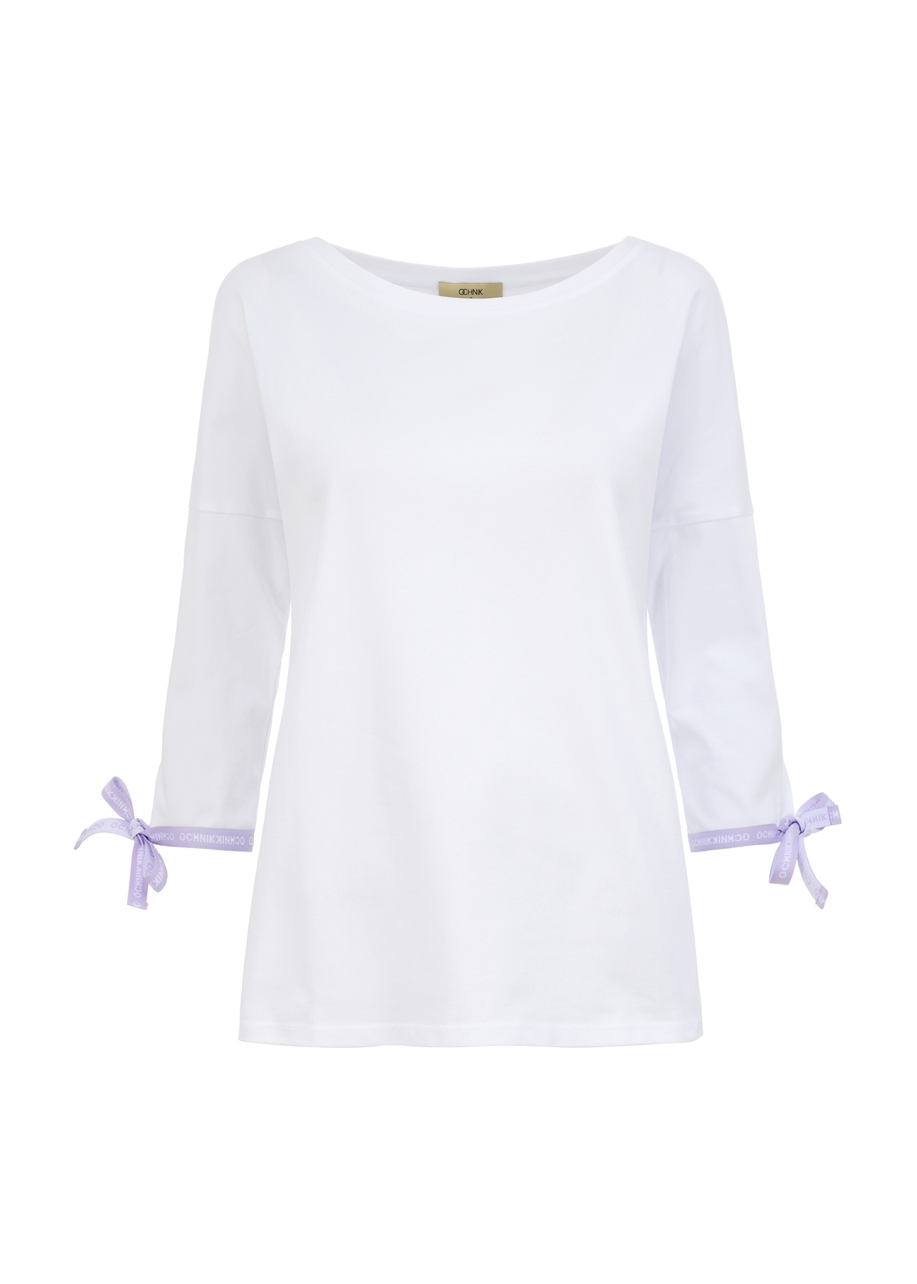 White women's blouse with binding BLUDT-0126-11(W23)-05