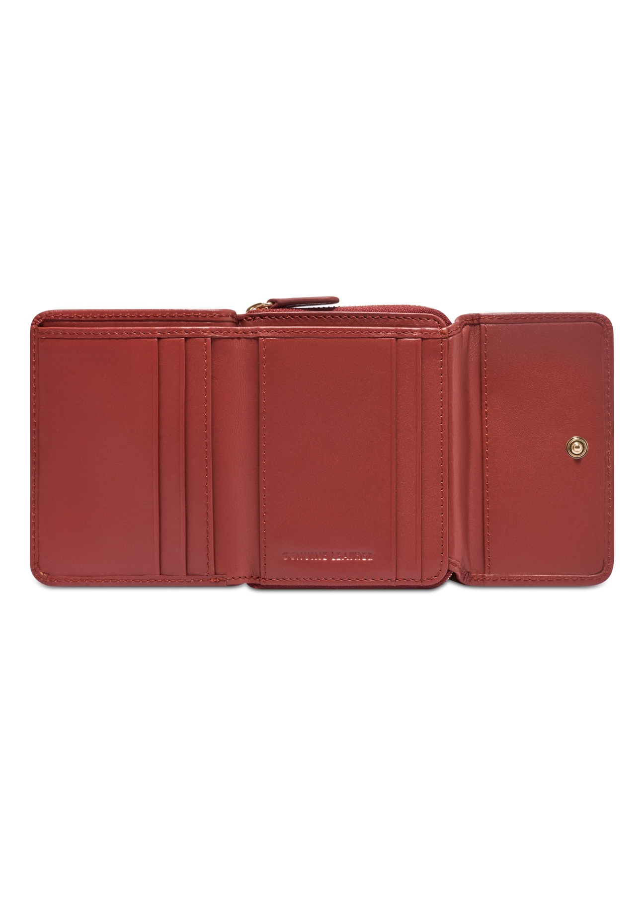 Small women's leather wallet in red color PORES-1025-3D(Z26), product view inside on white background.